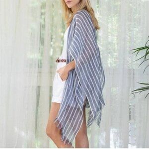MER SEA Linen Travel Wrap striped navy and white with bag NWT